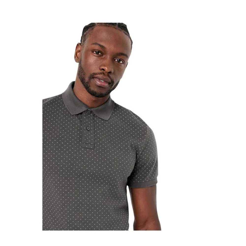 Banana Republic Luxury Touch Standard Fit Charcoal Polo – White Micro Pattern